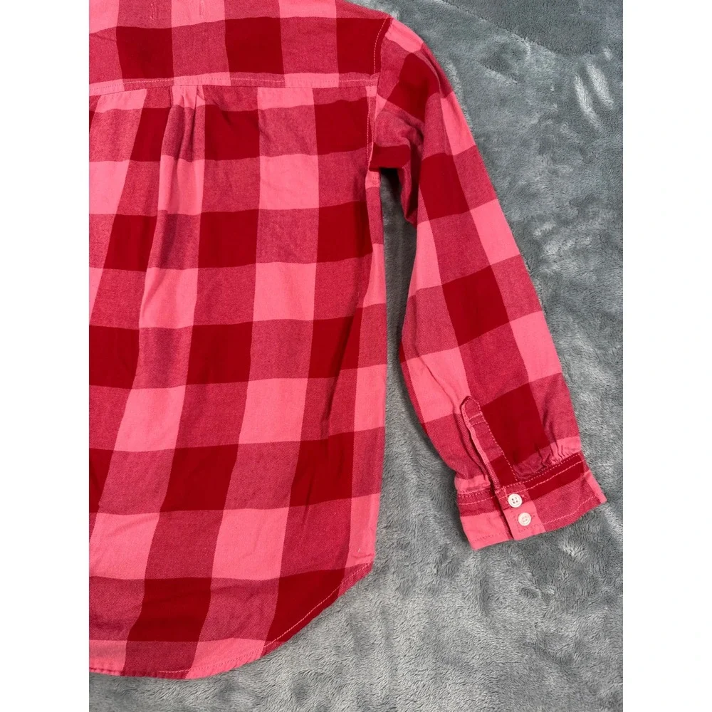 Old‎ Navy Red Pink Buffalo Plaid Boyfriend Button Down Shirt Girls Large 10-12